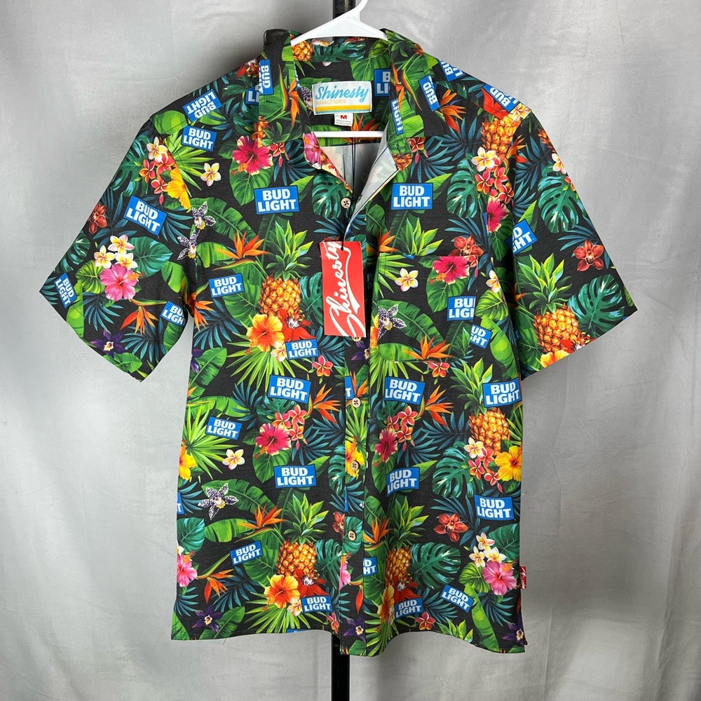 Bud Light Shinesty Shirt Top Tropical Button Up Short Sleeve Men's Size …
